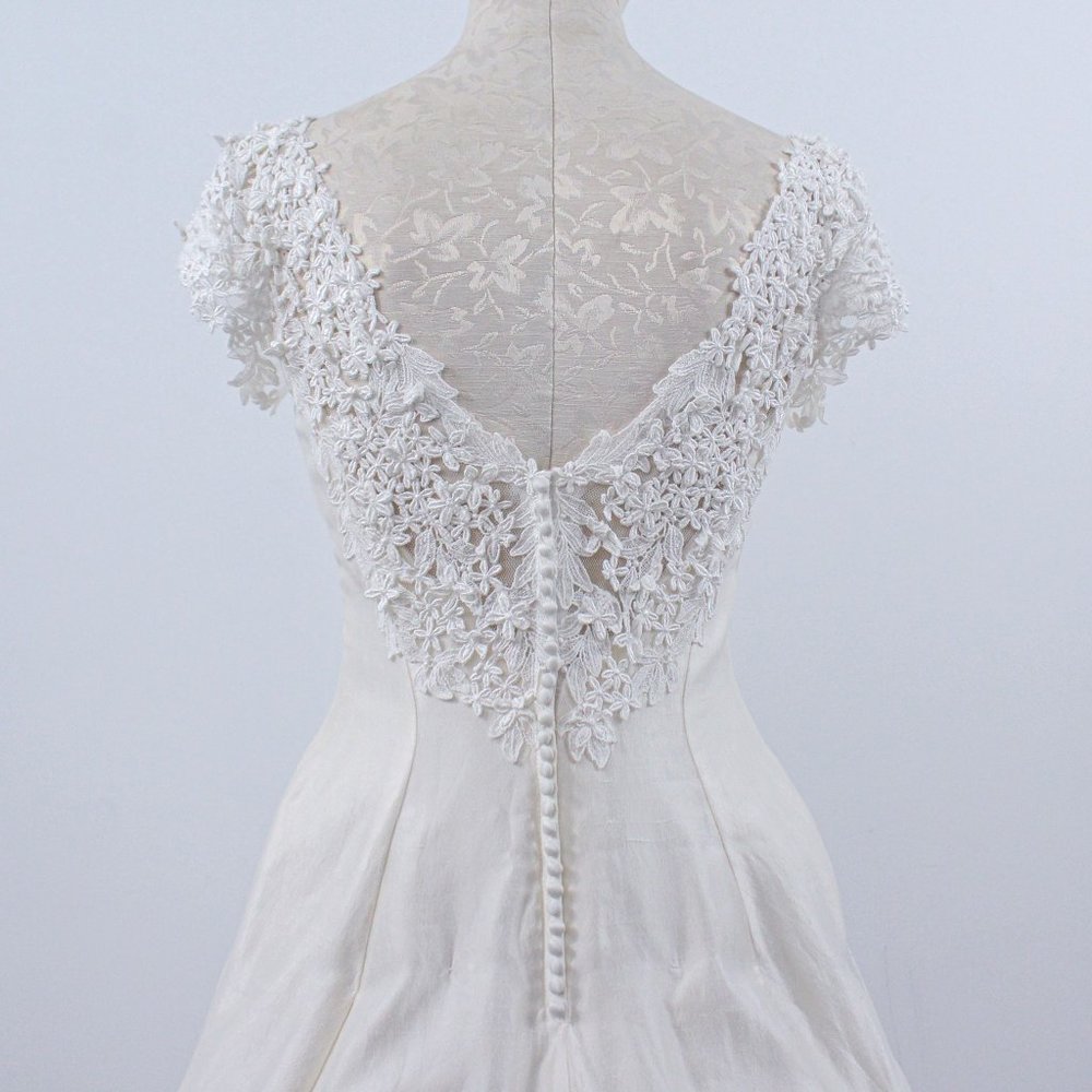 Wedding Dress Vintage 70s 4 6 Floral Lace Princess Gown White Boho Full A-line - Picture 13 of 14
